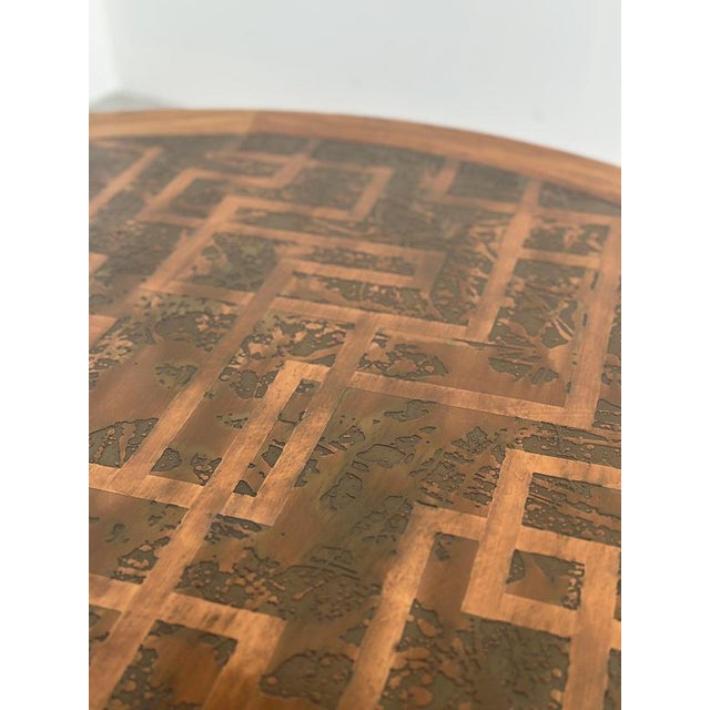 Wood Vintage Wood Coffee Table with Etched Brass Top, 1970s For Sale - Image 7 of 14