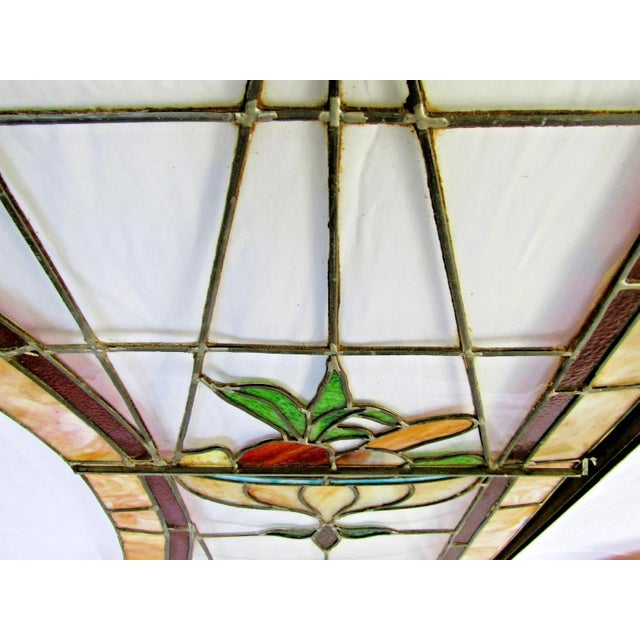 Pair Antique 19th-Century Art Nouveau Arced Framed Leaded Stained Glass Windows For Sale - Image 15 of 16