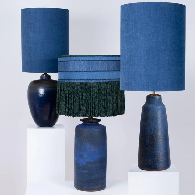 A set of 3 high-end ceramic table lamps, denmark, 1960s. Sculptural pieces made of handmade ceramic in rich blue/grey...