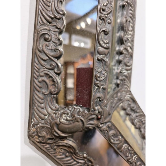 Napoleon III Style Octagonal Mirror with Repoussé Brass Trim For Sale - Image 4 of 10