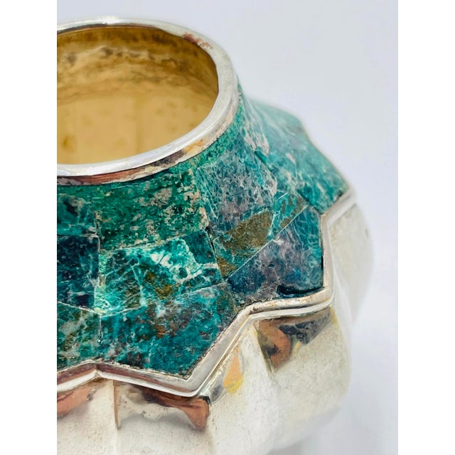 Vintage Emilia Castillo Malachite Silver Vase, Taxco Mexican Modernism For Sale - Image 12 of 17
