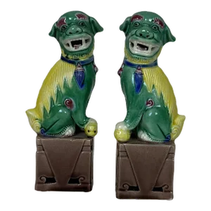 Small Male and Female Buddhist Guardian Lions - Set of 2