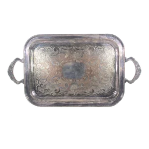 Large Vintage Silver Serving Tray Butler’s Tray With Ornate Handles