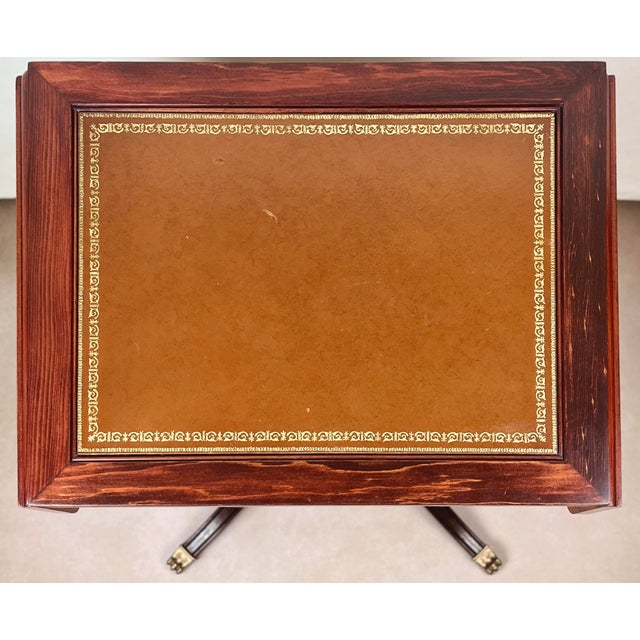 1940s Restored Mersman Mahogany Drop-Leaf Silverware Chest Table With Tooled Leather Top For Sale - Image 9 of 12