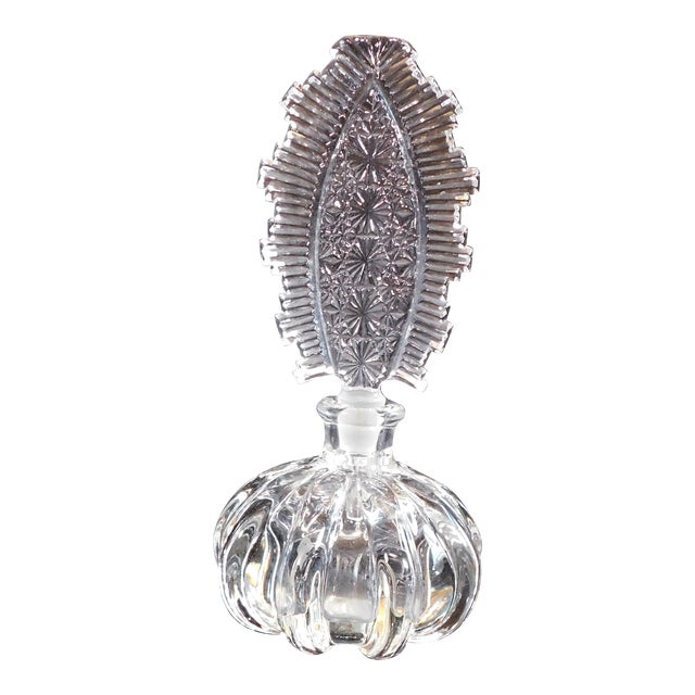 1970s Crystal Perfume Bottle With Cut Glass Stopper For Sale