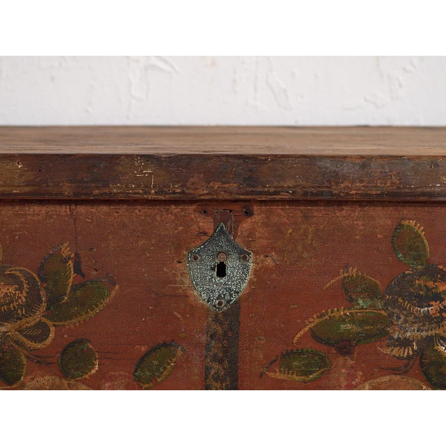 Wood Small Vintage Chest with Floral Motifs, 1920s For Sale - Image 7 of 11