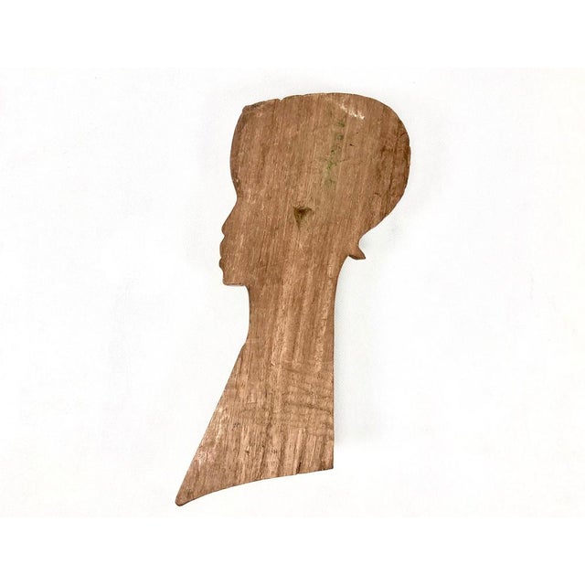 Vintage Wooden Carved African Man & Woman Wall Hanging Sculptures, Set of 2 For Sale - Image 5 of 17