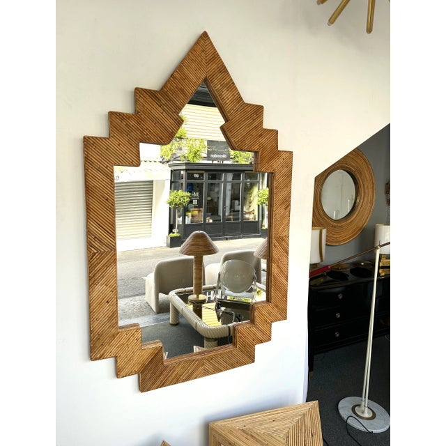 Mid-Century Modern Extra Large Rattan Pyramid Mirror by Vivai Del Sud. Italy, 1970s For Sale - Image 3 of 13