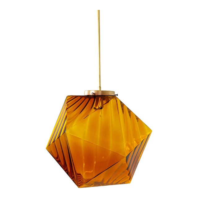 1970s Geometric Amber-Orange Glass Pendant Light For Sale