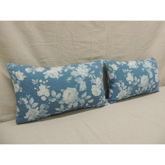 Blue and White Floral Decorative Lumbar Pillows From Portugal - Set of 2 For Sale - Image 4 of 7
