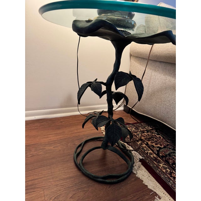 Mid-Century Modern Walker-Marlen Mid Century Metal Dogwood Leaf Side Table Round Glass Top Vintage For Sale - Image 3 of 8