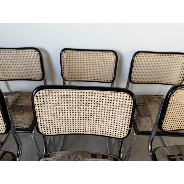 Mid-Century Modern Vintage Italian Marcel Breuer-Style Cesca Chrome and Cane Dining Chairs – Set of 6 For Sale - Image 3 of 12