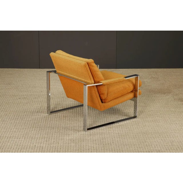 Chrome Flatbar Lounge Armchair by Milo Baughman for Thayer Coggin, 1970s, Signed For Sale - Image 12 of 17