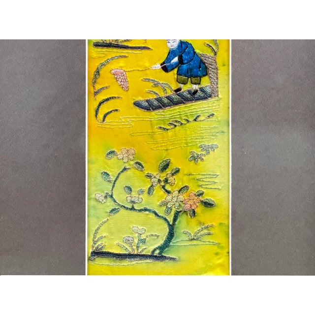 Vintage Yellow Scenery Embroidered Rectangular Framed Wall Art C For Sale - Image 10 of 13