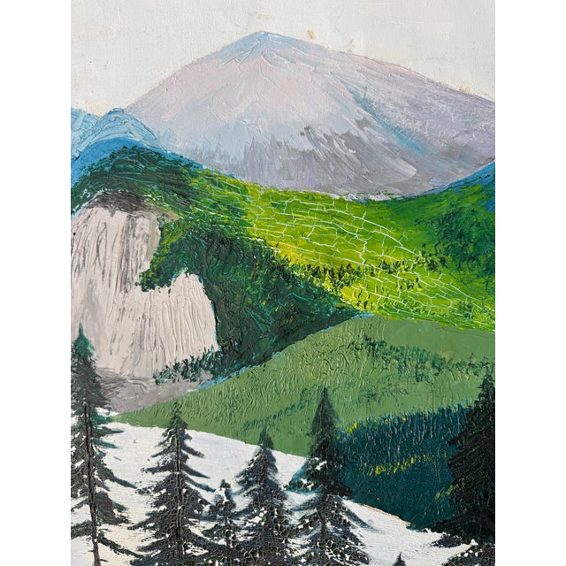 1970’s Vintage Impressionist Winter Mountain Landscape Oil on Canvas, Framed For Sale - Image 4 of 12