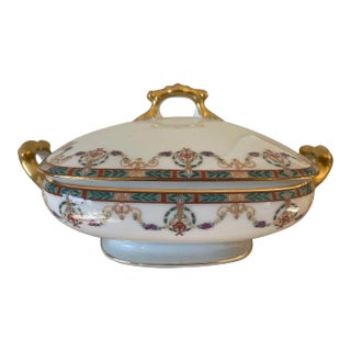 Vintage Jean Pouyat Limoges Christmas Holiday Covered Serving Dish For Sale