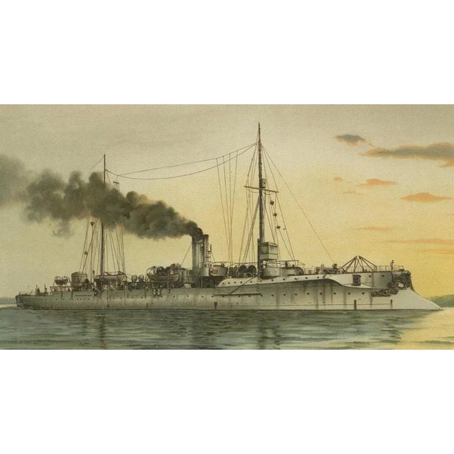 SMS Hela: German Light Cruiser in Pre-WWI, 1903, Chromolithograph on Paper For Sale - Image 3 of 6