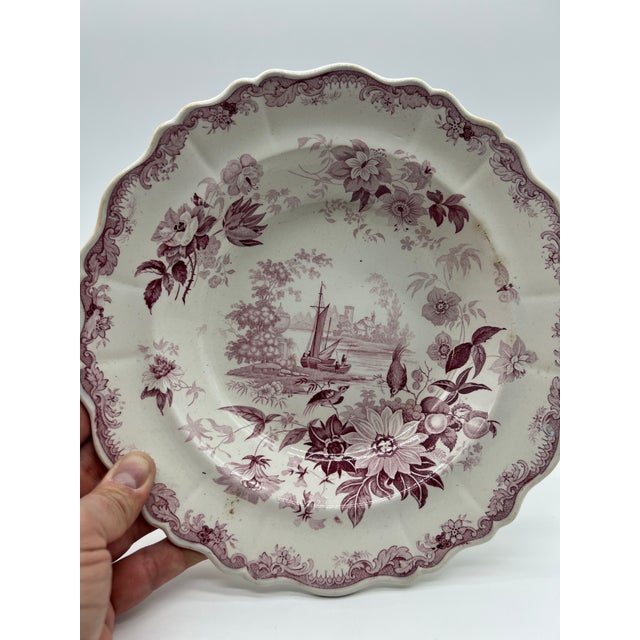 Early 19th Century Antique Staffordshire Mulberry Transfer Decorated Soup Bowl, Circa 1830’s For Sale - Image 5 of 12