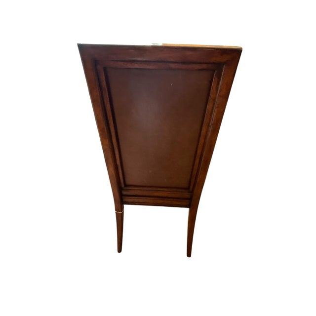 Transitional Traditional Walnut Leather Upholstered Dining Side Chair With Brass Nailhead Trim For Sale - Image 3 of 4