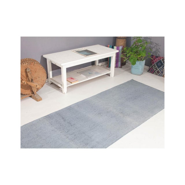 1960s Stone Blue Vintage Kilim Runner - 2`11" X 12`8" For Sale - Image 5 of 6
