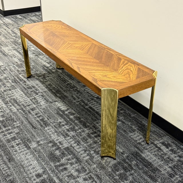 Brown Mid-Century Lane Furniture Wood and Brass Bench or Table For Sale - Image 8 of 8