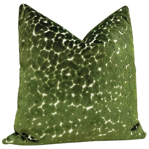 Contemporary 22" Olive Leopard Cut Velvet Pillows - a Pair For Sale - Image 3 of 5