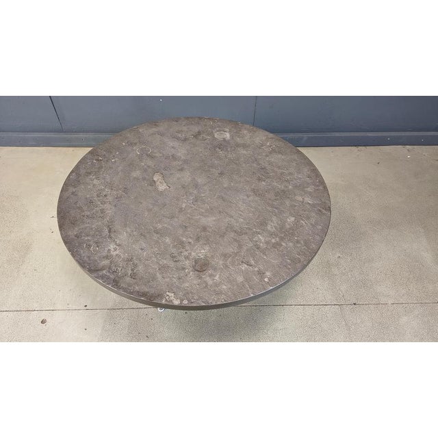 Vintage coffee table by Walter Knoll. The table is made out of a beautiful round slate stone table top mounted on an...