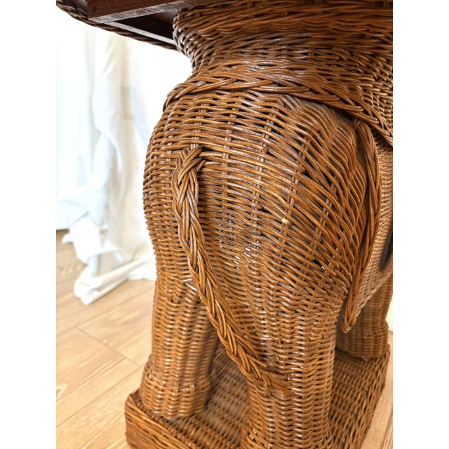 Vintage 1970's Wicker Elephant Side Table With Removeable Tray Top For Sale - Image 14 of 15