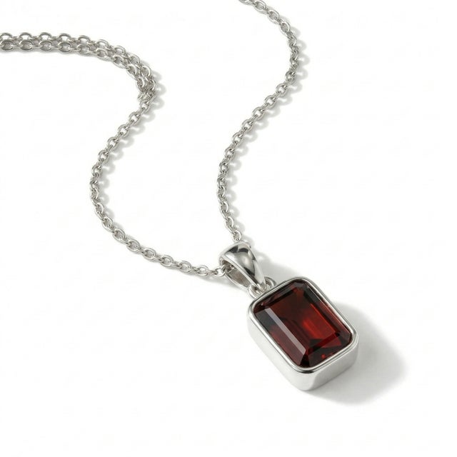 Contemporary 925 Sterling Silver Garnet Pendant, Bezel Setting Gemstone Handmade Pendant For Sale - Image 3 of 4
