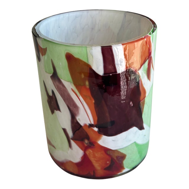 Stories of Italy Murano Nougat Green, Red and Orange Glass Vase For Sale