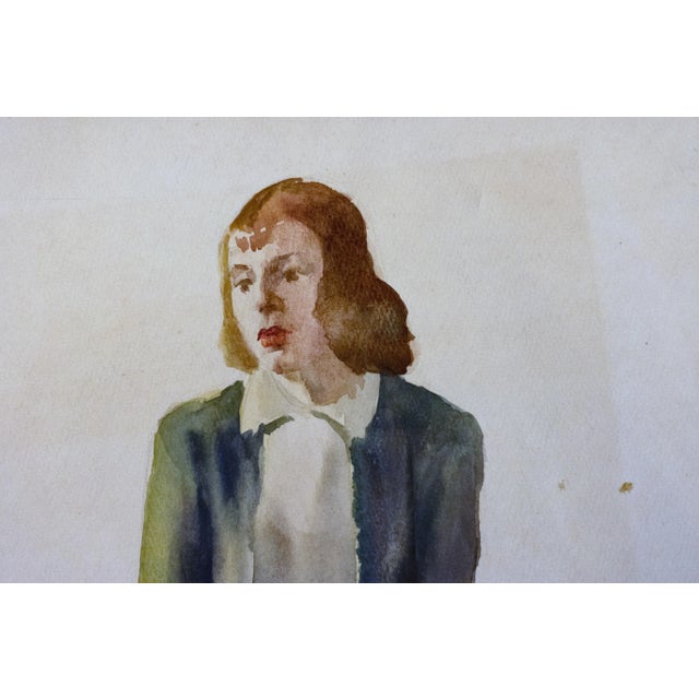 Figurative Original 1940's Watercolor Painting of a Woman For Sale - Image 3 of 6