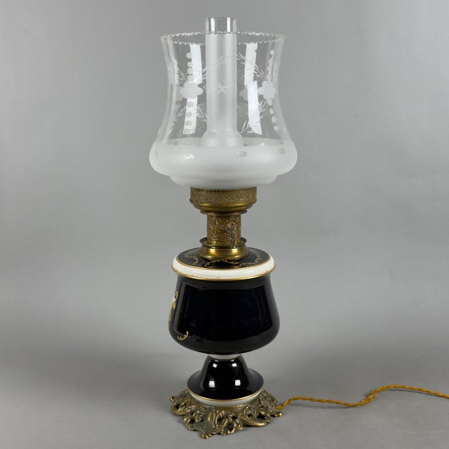 Vintage Porcelain, Brass and Glass Table Lamp from Limoges, France, 20th Century For Sale - Image 5 of 15