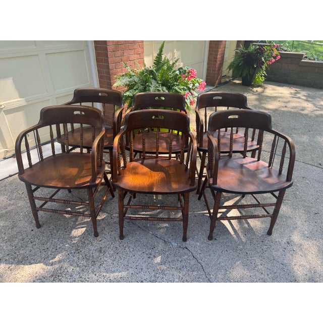 American Set of Six S. Bent & Brothers Windsor Captain’s Chairs For Sale - Image 3 of 12
