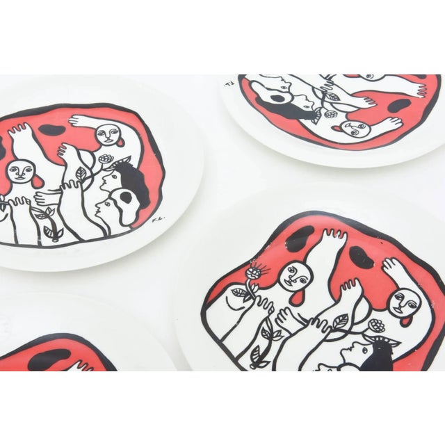 Red Vintage After Fernand Leger French Limoges Porcelain Plates, Set of Four in Acrobat Series For Sale - Image 8 of 9