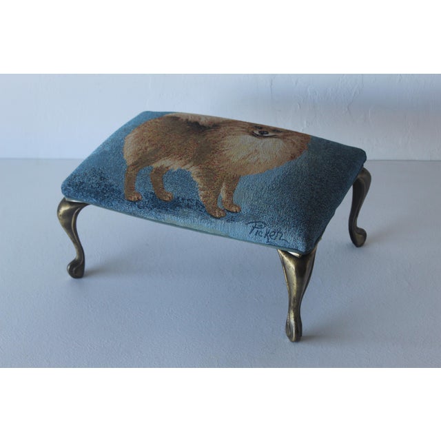 Vintage Pomeranian Tapestry Upholstered Cast Brass Cabriole Legs Footstool For Sale - Image 10 of 10