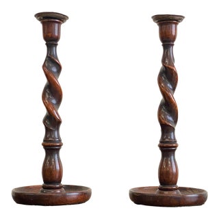 Antique Late 19th Century English Barley Twist Candle Sticks a Pair For Sale
