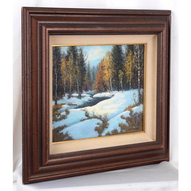 White Snowy Creek in Hope Valley - Landscape in Oil on Masonite by Dean Packer For Sale - Image 8 of 9