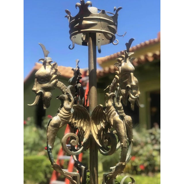 1920s Spanish Revival Gothic Mediterranean Iron Oversized Chandelier For Sale - Image 13 of 13
