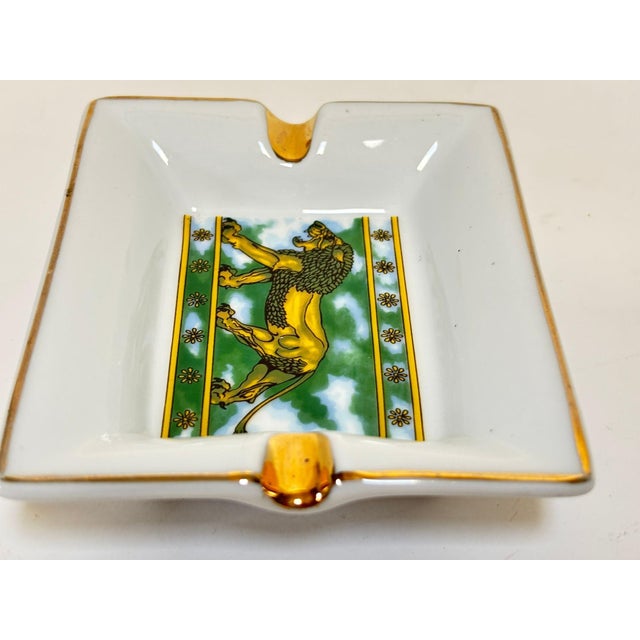 Ceramic French Porcelain Lion Ashtray Vide-Poche With Gilt Decoration For Sale - Image 7 of 9