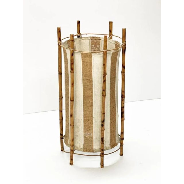 Brown Mid-Century Italian Cotton, Bamboo & Rattan Floor Lamp by Louis Sognot, 1950s For Sale - Image 8 of 18