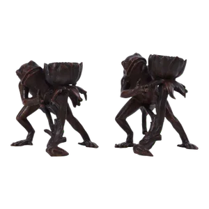 1900 European Pair of Bronze Frog Candle Holders