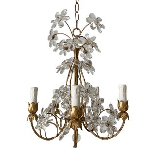 Italian Crystal Beaded Flower Chandelier For Sale