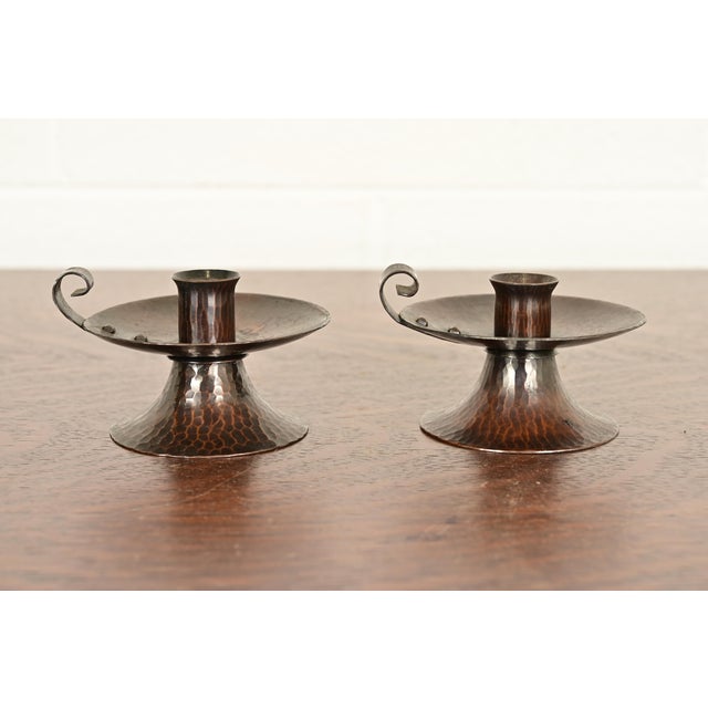 Roycroft Arts & Crafts Hammered Copper Handled Candlesticks, Pair For Sale - Image 10 of 10
