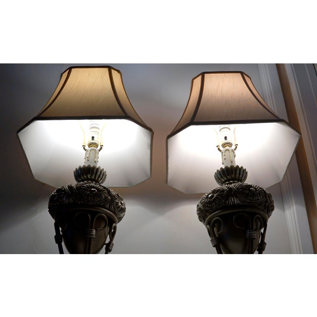 Late 20th Century Neoclassical Silver Tone Gilt Wood Lamps With Lamp Shades - a Pair For Sale - Image 10 of 13
