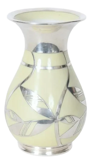 Friedrich Wilhelm Spahr Floral Silver Overlay Porcelain Vase, 1940's