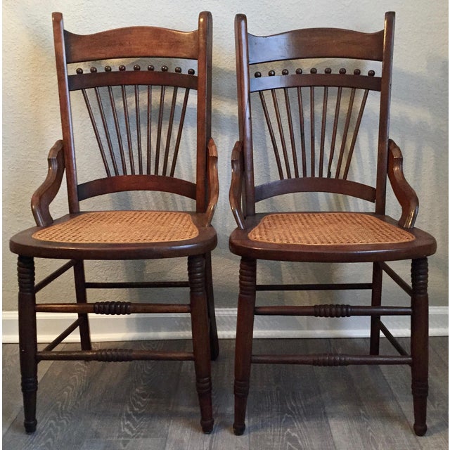 Antique American Spindle Back Caned Chairs a Pair Chairish