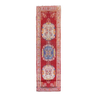 Red Bohemian Vintage Oushak Runner For Sale