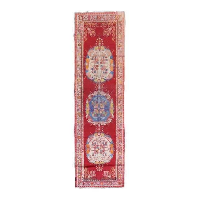 Red Bohemian Vintage Oushak Runner For Sale