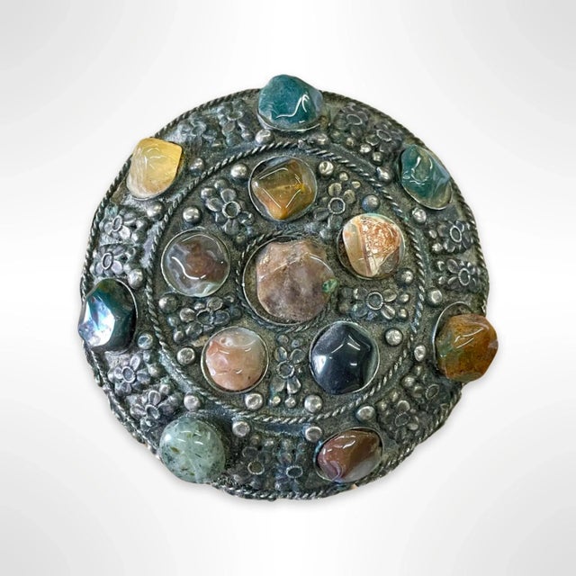 Vintage Moroccan Jewelry Trinket Box With Semi-Precious Decorative Stones For Sale - Image 4 of 6