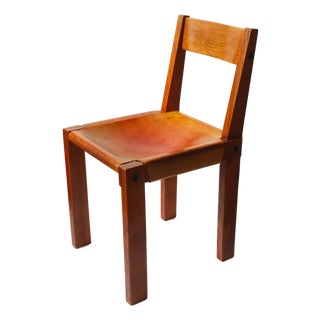 Model S24 Chair in Elm with Tan Leather Seat by Pierre Chapo, 1970s For Sale